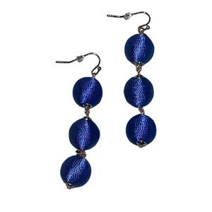 Boho Chic Designer Bon Bon Blue Gold Ball Triple Tier Drop Dangle Earring